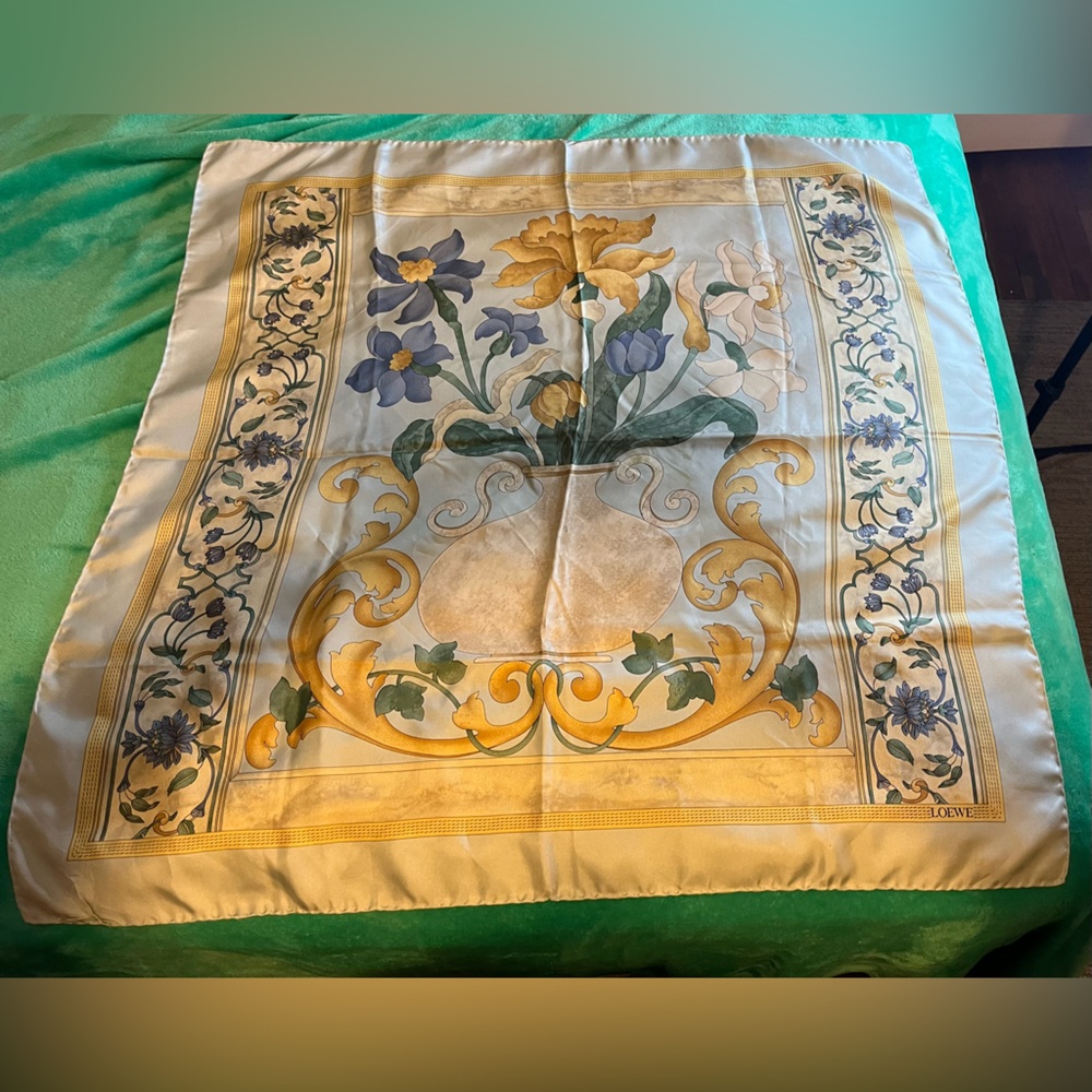 Loewe Floral Silk Scarf in Yellow and Blue